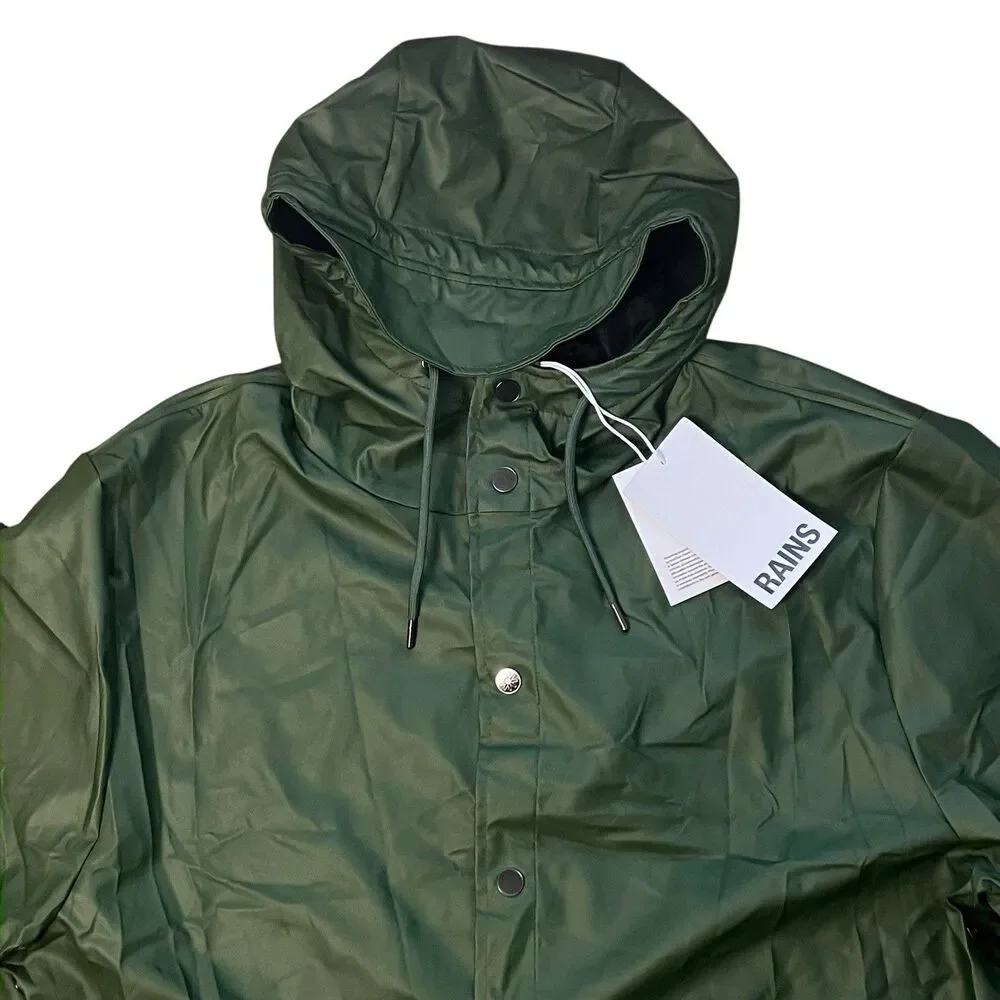 Rains Jacket Men’s XL Green Waterproof‎ Hooded Raincoat Snap Button Travel City